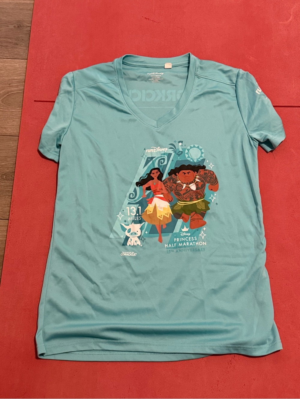 Disney Teal Princess Half Marathon Moana & Maui Graphic V-Neck Tee
